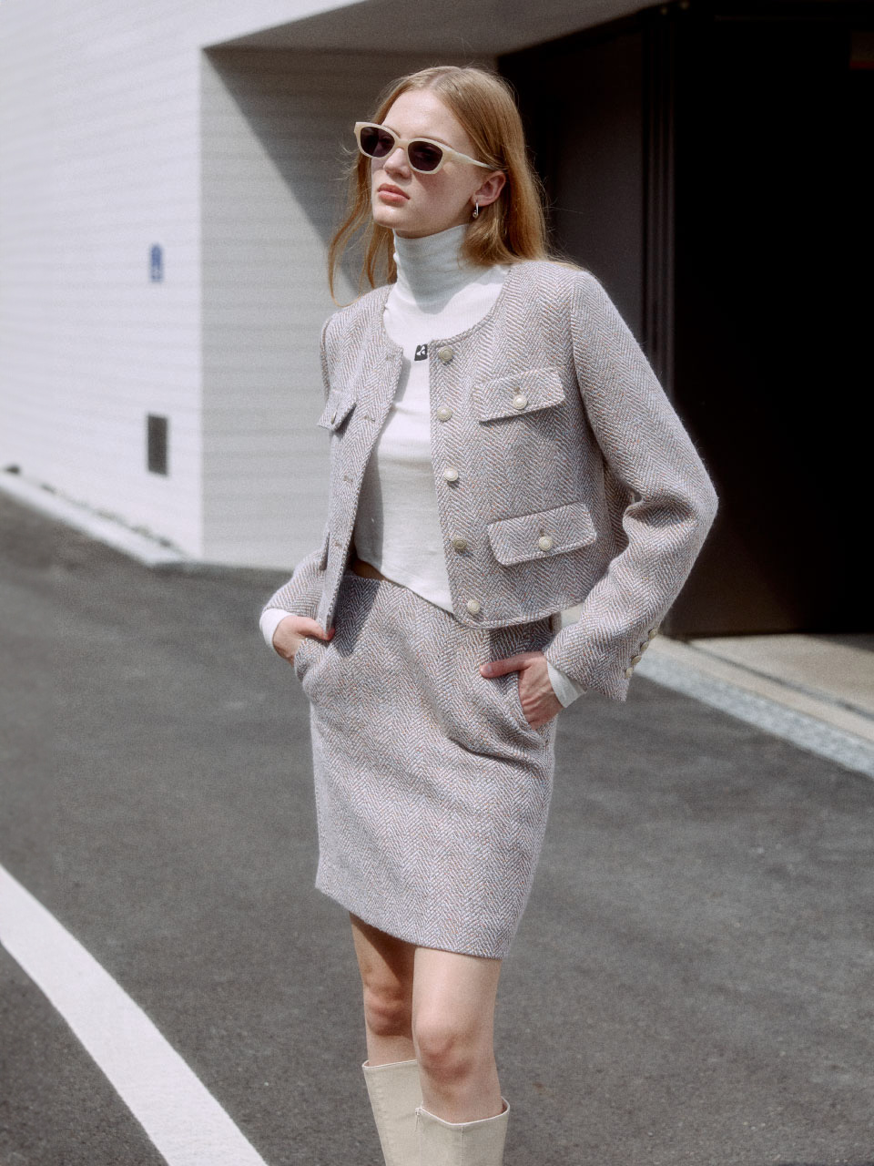 [10차][뮤제]MUSEE MIENNE Tweed Wool Mini Skirt-Beige