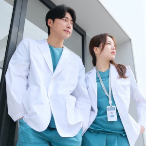 상우메디컬 프리미엄 의사자켓 남여 자수 사계절용 스판 의사복 한의사 약사 병원유니폼 재킷
