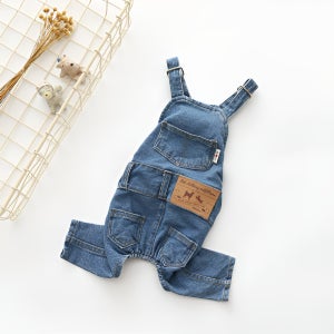 반려동물 강아지봄가을옷 스판 청멜빵바지 외출복 실내복