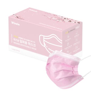 위즈윈 국산덴탈마스크 숨쉬기편한귀안아픈 귀편한 컬러 일회용마스크 분홍 대형50매