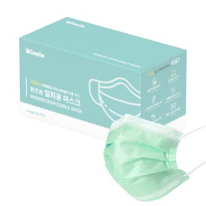 위즈윈 국산덴탈마스크 숨쉬기편한귀안아픈 귀편한 컬러 일회용마스크 민트 대형50매