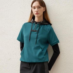 제이디엑스 JDX 여성 배색 후드 반팔 티셔츠