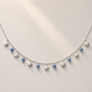 칼세도니 블루 멀티 참 목걸이 silver 925 + 14k gold plated