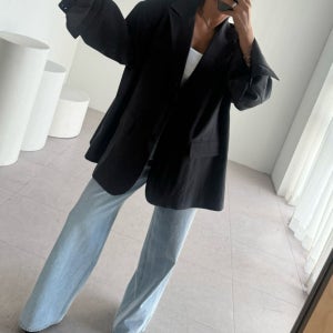 보니따스 리나 오버핏 린넨 자켓 카라넥 마 재킷/ 핑크 먹색