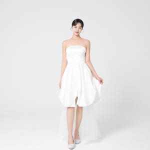 미니숏 화이트드레스 대여 캐주얼룩 셀프웨딩스냅 브라이덜샤워 제주촬영원피스 2부 피로연의상