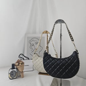 소가죽 클래식 체인 호보백 명품 연예인 퀼팅 미니백 여성 명품 데일리 반달 크로스백