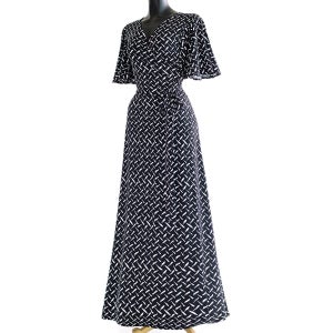 맥시 랩원피스 붓끝 터치패턴 프릴소매 저지 롱원피스 바캉스 냉감룩