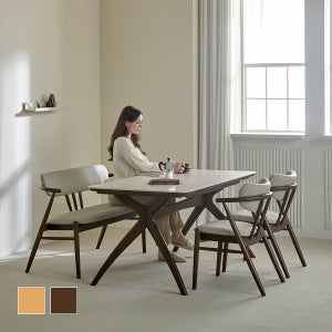 홈앤힐 사쿠라 원목 세라믹식탁 4인 1600 단면(의자2+벤치)