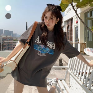 여자 20대 30대 레터링 오버핏 라운드 반팔 티셔츠