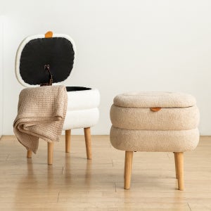 플리에 패브릭 부클레 수납스툴 원형 화장대의자