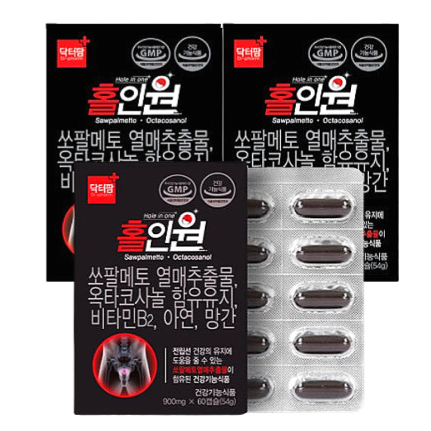 <b>닥터팜</b> 홀인원 <b>쏘팔메토</b> 옥타코사놀 900mg x 60정 3통 전립선 영양제 로르산 지구력