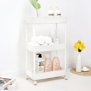 이지라이프 이동식 틈새선반 세탁실수납장 바퀴달린 수납 선반 트롤리 3단 화이트