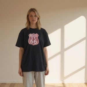버블벳 썸머코튼 루트66 클래식 디지털프린트 루즈핏 우먼즈 숏슬리브 크루넥 티셔츠 NAVY