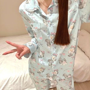 여성 잠옷 귀여운 실크 캐릭터 잠옷 홈웨어 실내복세트