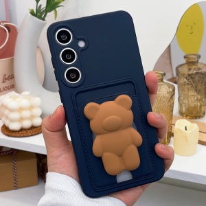 곰돌이그립 톡거치대 풀커버 카메라보호 젤리 실리콘 카드 케이스 네이비(샌드), 갤럭시A34