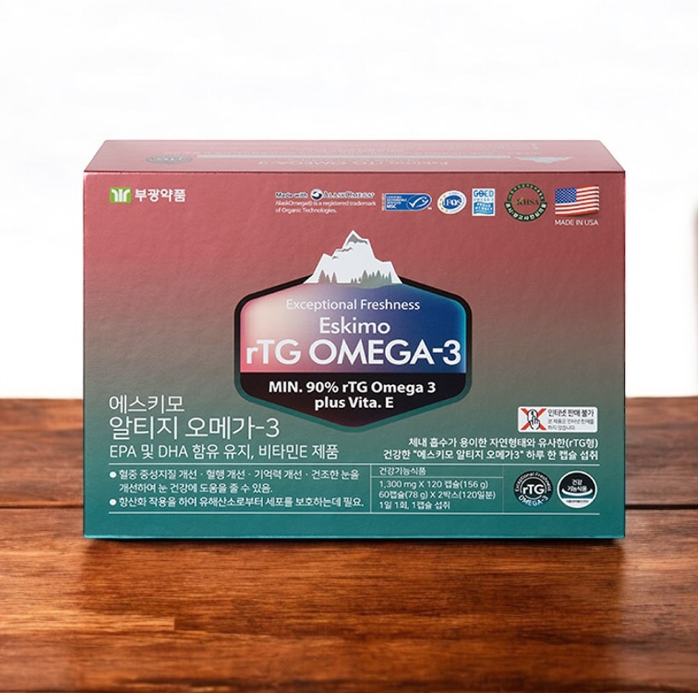 <b>부광약품</b> 에스키모 알티지 오메가3 120캡슐 4개월분 rTG <b>비타민E</b> 중성지방 혈행개선도움