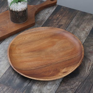 MS 아카시아 원형 접시 우드 플레이트 나무 그릇 캠핑 ZZ 1개, 30cm