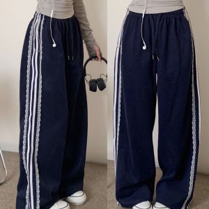 무브 레이스 조거 트랙 라인 와이드 롱팬츠 트레이닝 바지 (5color)