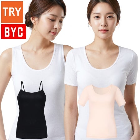 BYC 트라이 여성 순면 런닝 민소매 끈 나시 반팔 메리야스 캐미솔