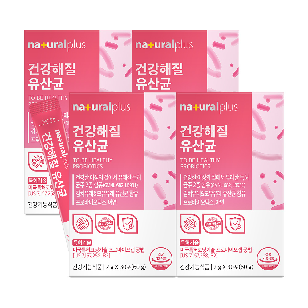[4개월] 내츄럴플러스 건강해질 유산균 <b>질</b> 유래 여성 아연 프로바이오틱스 30포, 4개