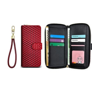 누니가 지퍼 월렛 지갑 스트랩 다이어리 케이스 레드, 갤럭시 A35 A356