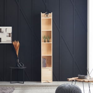 우디 원목 5단 도어 높은 좁은 슬림 틈새 책장 300