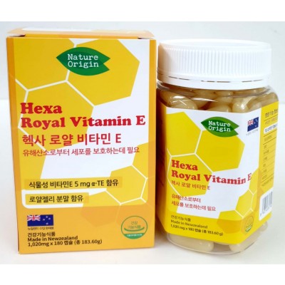 뉴질랜드직수입 헥사<b>로얄비타민E</b> 1,020mg x 180캡슐 식물성 비타민E 로얄젤리 분말