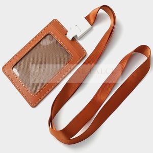 재넌 가죽 사원증케이스 신분증 명찰 카드 목걸이줄 세로 브라운 목줄 이름표줄