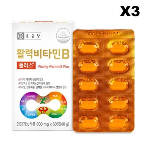 종근당 생기발랄 활력<b>비타민</b>B 800mg 활성<b>비타민</b> b군 60정, 3개