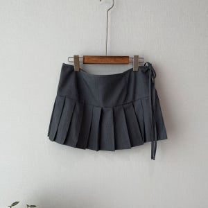 레이어드 모직 플리츠 랩 미니스커트 2컬러