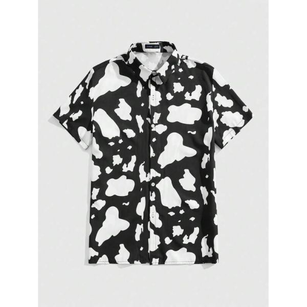 ROMWE MEN Street Life 반팔 셔츠 미니멀리스트 패셔너블 여름에 적합 1808324 J