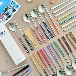 네바 이태리 304 무광 체크 수저세트x미니스패츌라 한식 선물용 커트러리