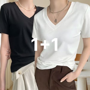 1+1 모달티셔츠 브이넥맨투맨 모달반팔티