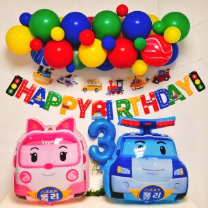 스마일파티 로보카 폴리풍선 생일파티세트 자동차풍선