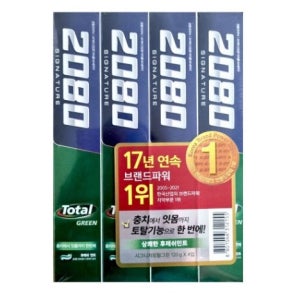 애경 2080 시그니처 토탈 그린 치약 120g 4개