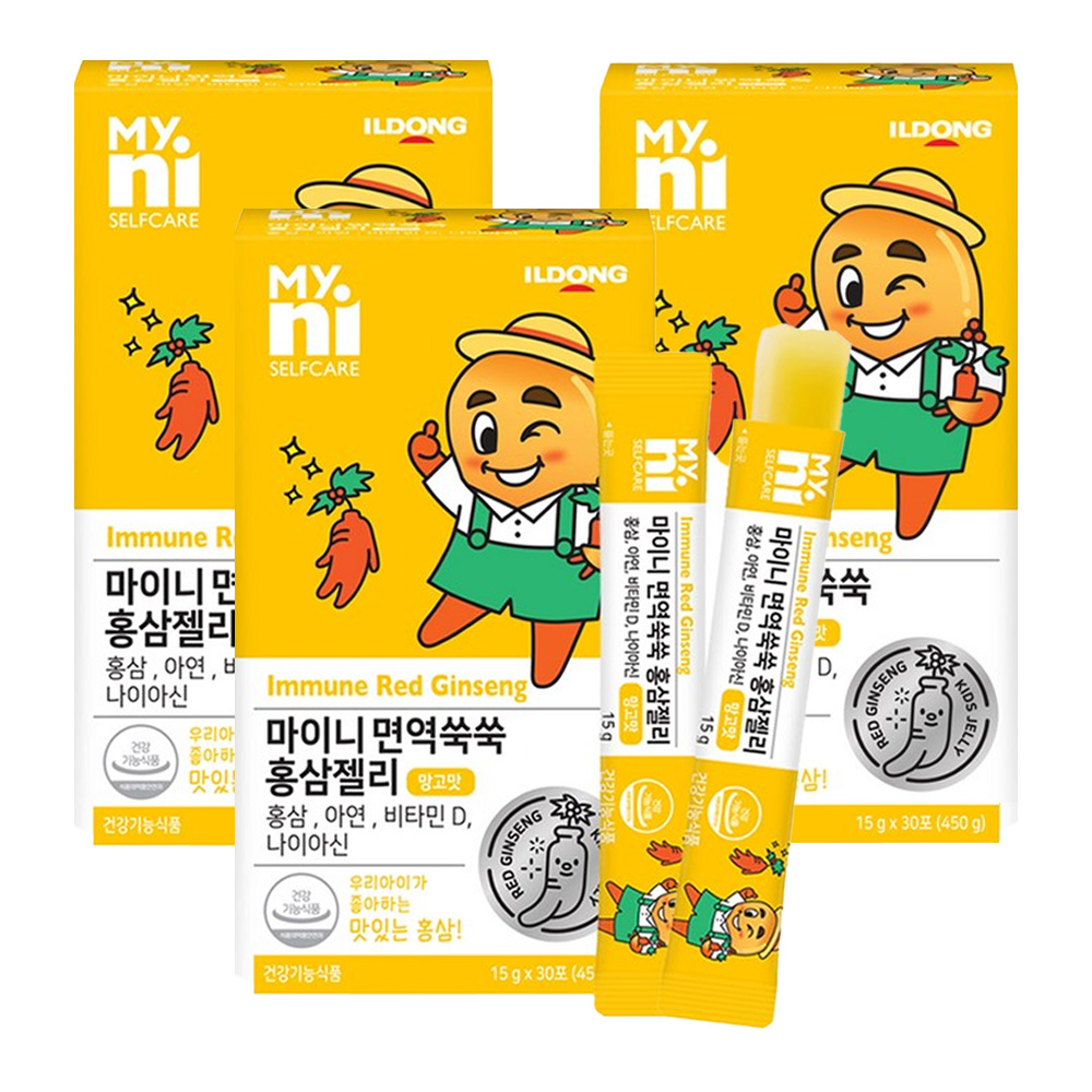 일동제약 마이니 <b>면역</b>쑥쑥 <b>홍삼젤리</b> 망고맛 <b>15g</b> X 30포, 3개