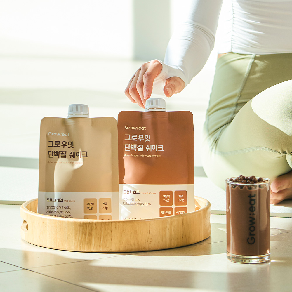 그로우잇 <b>단백질</b> 쉐이크 파우치 저당 식사대용 오트그레인+크런치초코, 14포, 1개