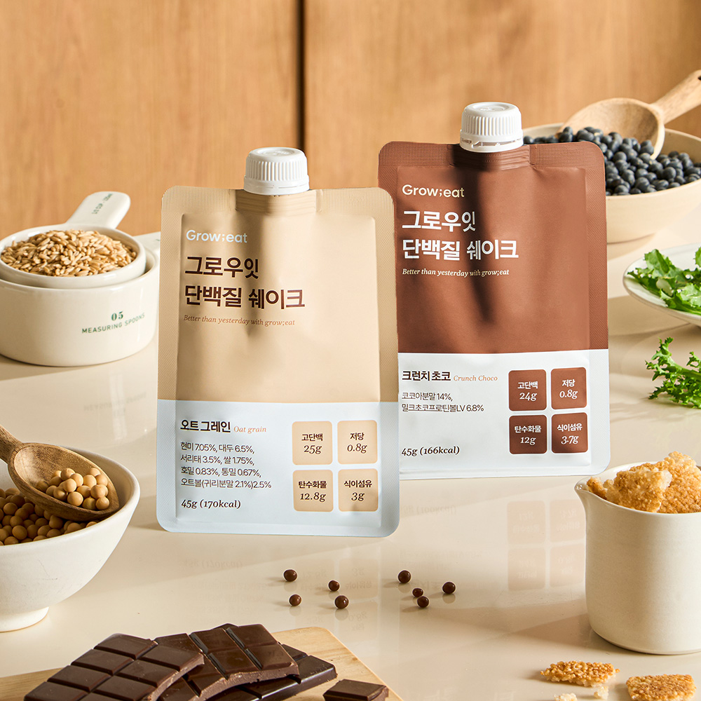 그로우잇 <b>단백질</b> 쉐이크 파우치 저당 식사대용 혼합 2팩 (14개입) 외 2종 오트그레인+크런치초코