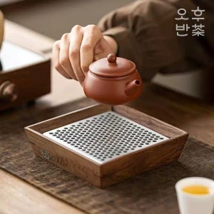 정사각형 호두나무 알루미늄 다반 차판 차반 차쟁반 티트레이 퇴수기 170ml