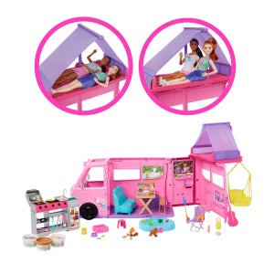 바비 드림 캠퍼 루프 텐트 스윙 체어 피쉬 폰드 BBQ 그릴 컬러체인지 플레이세트