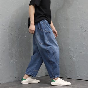 남자배기진 배기팬츠 와이드청바지 사이드포켓 벌룬 데님팬츠 허리밴딩 4860