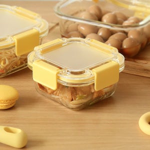 정사각 내열 강화유리 찬통 밀폐 반찬보관통 미니 전자렌지 용기 320ml