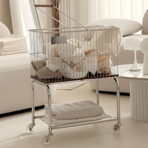 마치홈 이동식 철제 세탁 빨래바구니 트롤리 카트