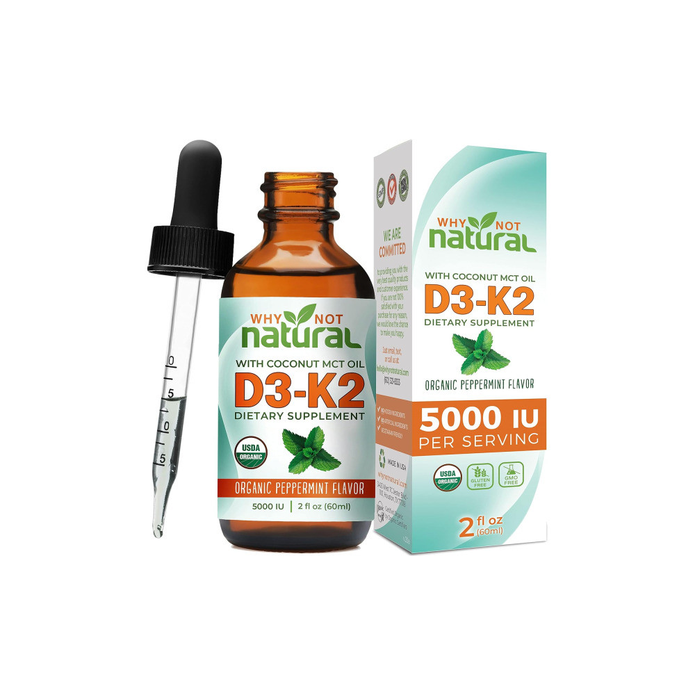 Why Not Natural 비건 액상 <b>비타민 D</b>3 5000 IU + K2 60ml