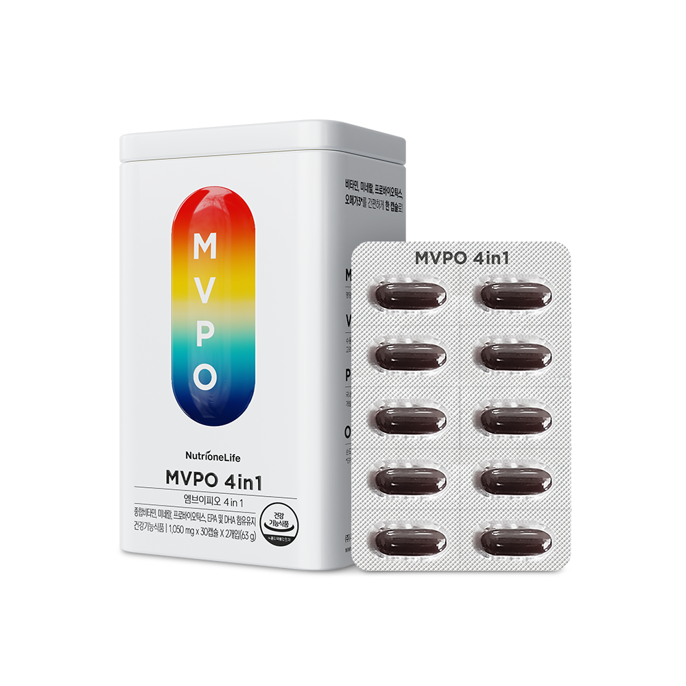뉴트리원 MVPO 4in1 <b>미네랄</b> 비타민 프로바이오틱스 유산균 오메가3 60캡슐, 1개