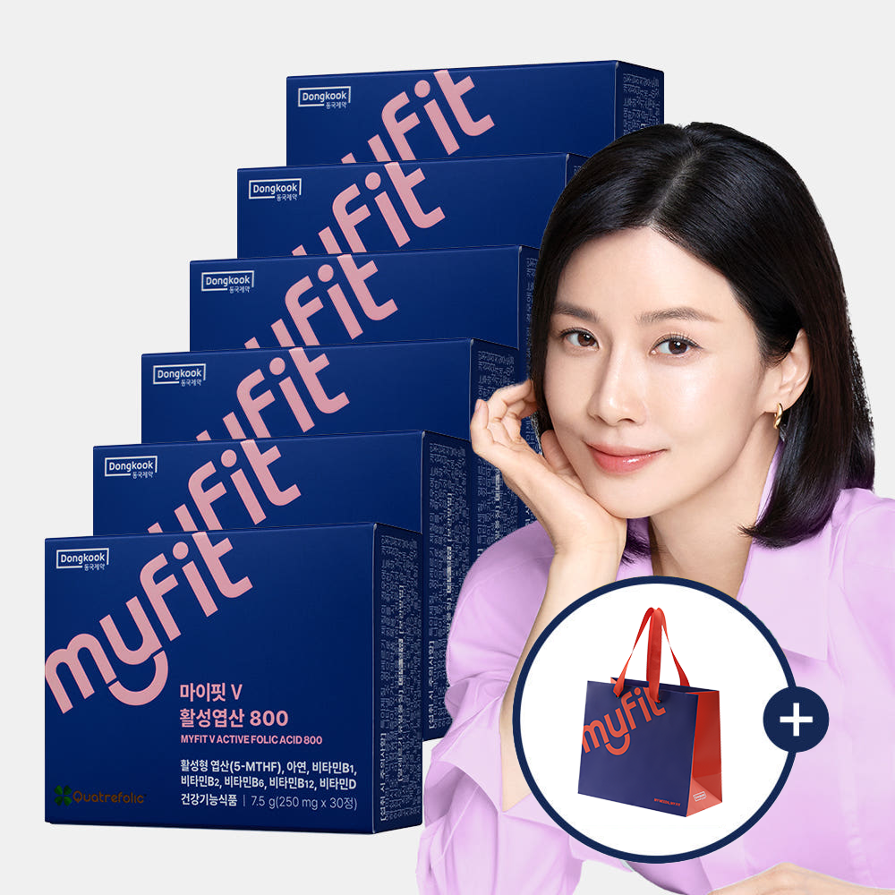 [4+2+쇼핑백] 동국제약 마이핏 V 활성<b>엽산</b> 임신준비 임산부영양제 30정, 6개