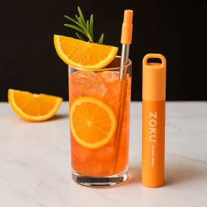 조쿠 리유저블 포켓스텐빨대 세척브러쉬 세트 오렌지 휴대용 실리콘 텀블러 스트로우