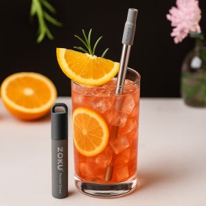 조쿠 리유저블 포켓스텐빨대 세척브러쉬 세트 그레이 휴대용 실리콘 텀블러 스트로우