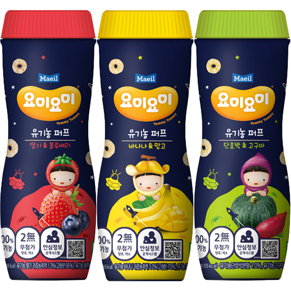 Maeil Dairies YomiYomi Organic Puffs Strawberry Blueberry Banana Mango Sweet Potato Pumpkin