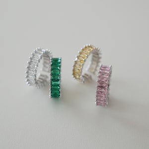 파스텔 바게트 프리 가드링 에메랄드 핑크다이아몬드 호박반지